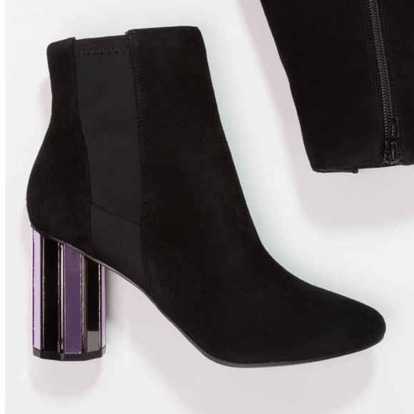 ALDO Black Suede Ankle Boots with Mirrored Block Heel - Picture 2 of 8